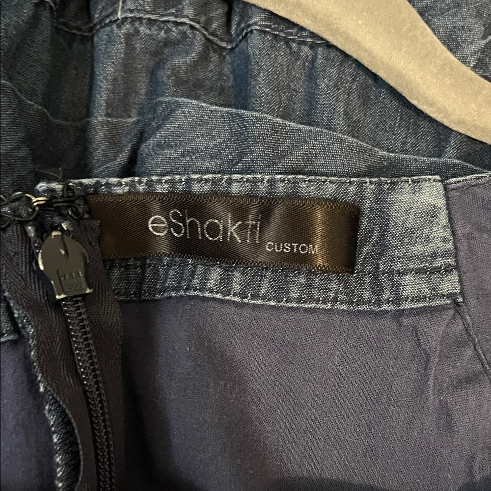 Eshakti Custom Cotton Denim Blue Women's Dress - Picture 2 of 13